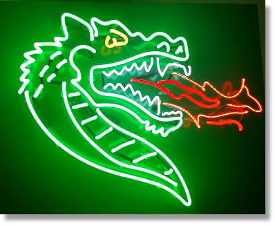 Photo of UAB Blaze dragon in neon